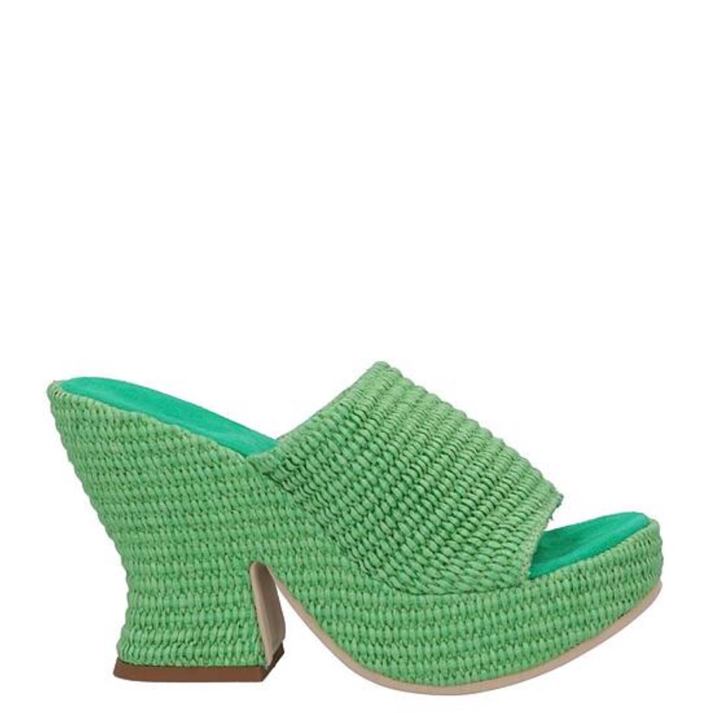 Ottod'ame Elegant Green Woven Heeled Mules